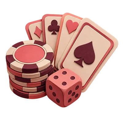 Fichas, cartas e dado de casino